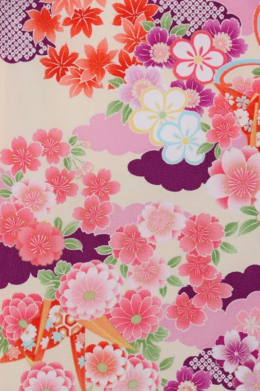 七五三(3歳女児)521/うす黄色 手毬しぼり桜