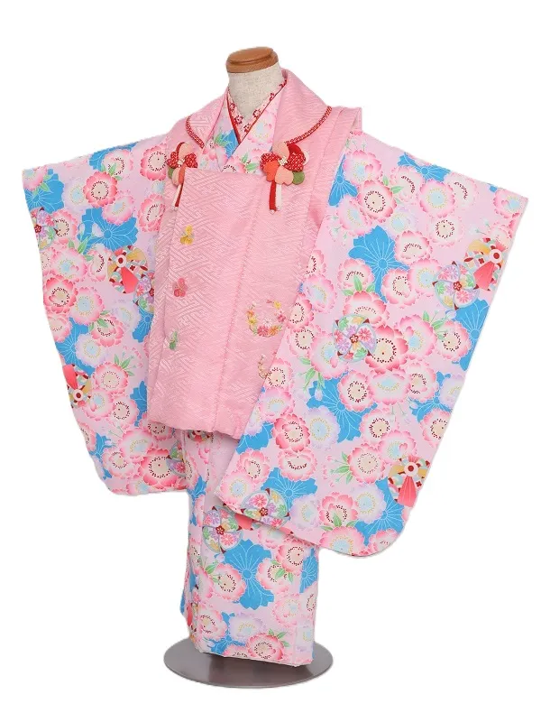 七五三(3歳女児)523/ﾋﾟﾝｸ地 青と蛍光ﾋﾟﾝｸ八重桜