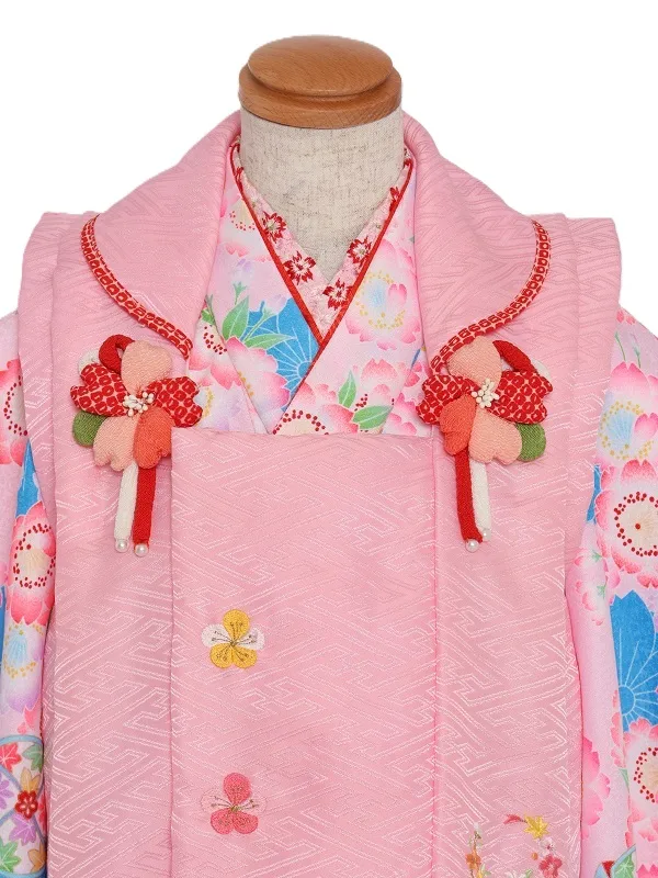 七五三(3歳女児)523/ﾋﾟﾝｸ地 青と蛍光ﾋﾟﾝｸ八重桜