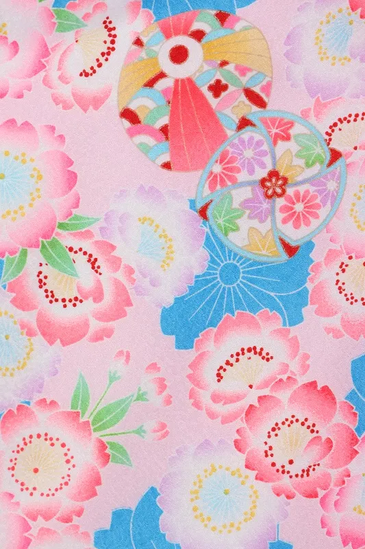 七五三(3歳女児)523/ﾋﾟﾝｸ地 青と蛍光ﾋﾟﾝｸ八重桜