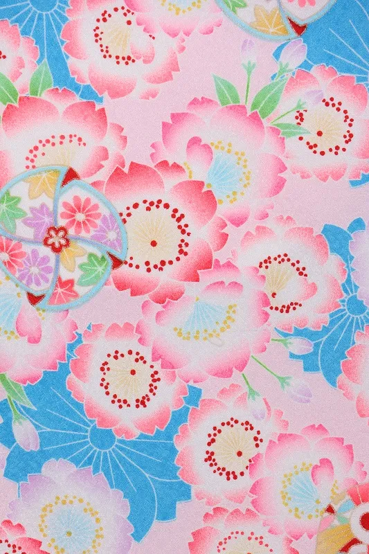 七五三(3歳女児)523/ﾋﾟﾝｸ地 青と蛍光ﾋﾟﾝｸ八重桜