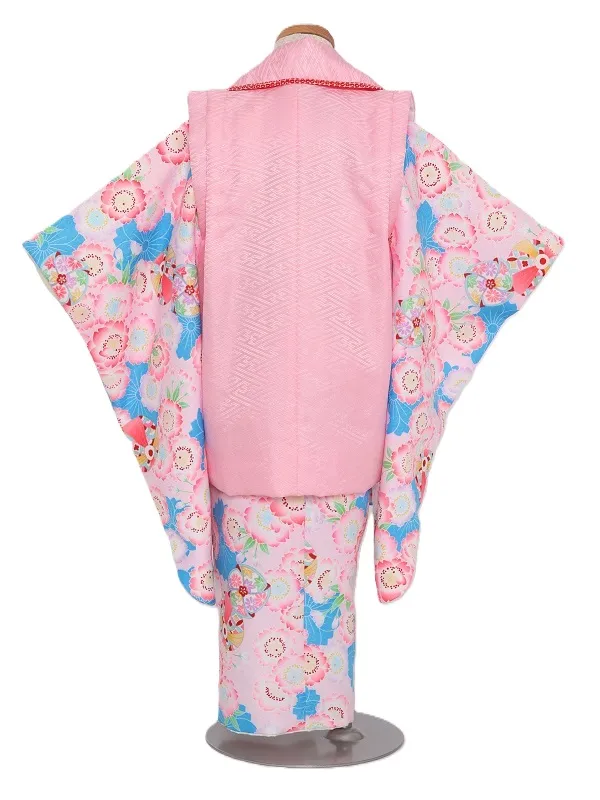 七五三(3歳女児)523/ﾋﾟﾝｸ地 青と蛍光ﾋﾟﾝｸ八重桜