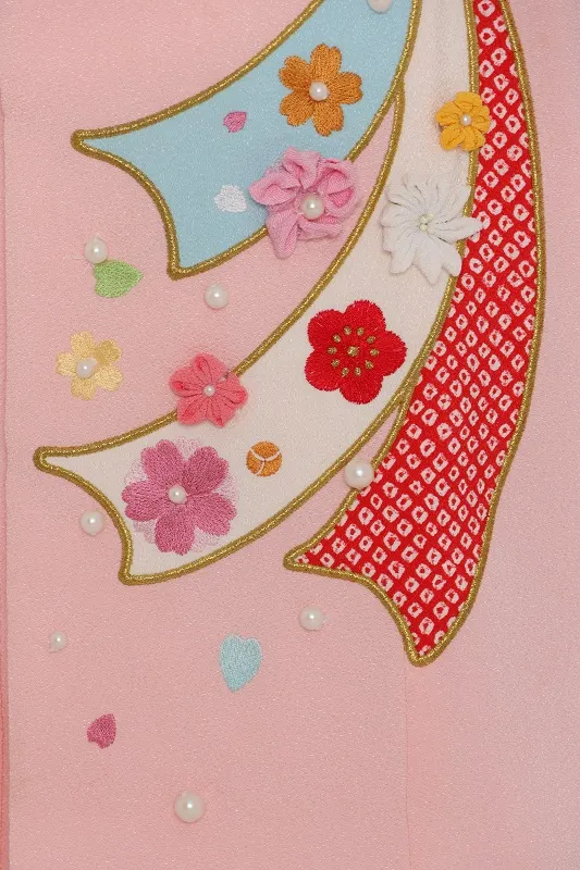 七五三(3歳女児)527/ｵﾚﾝｼﾞ市松短冊四つ葉