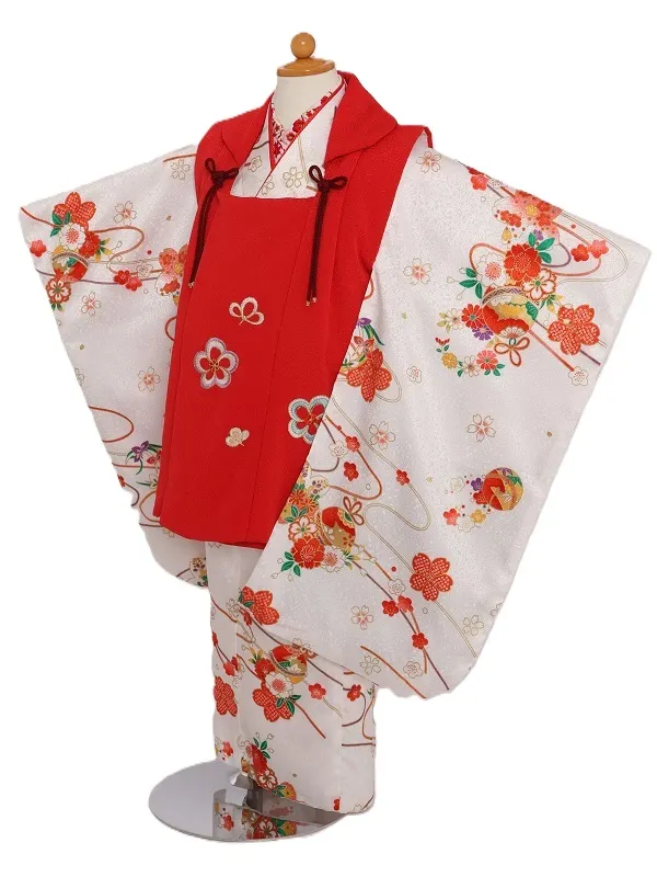 七五三(3歳女児)528/白 手毬ﾘﾎﾞﾝ八重桜