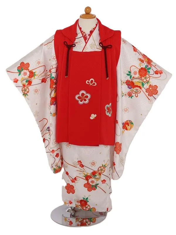 七五三(3歳女児)528/白 手毬ﾘﾎﾞﾝ八重桜