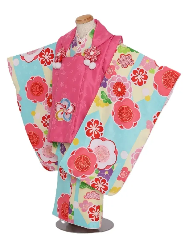 七五三(3歳女児)531/水色 矢絣 梅 松