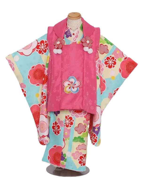 七五三(3歳女児)531/水色 矢絣 梅 松