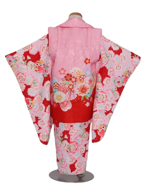 七五三(3歳女児)534/うすﾋﾟﾝｸ地に赤と蛍光ﾋﾟﾝｸ八重桜