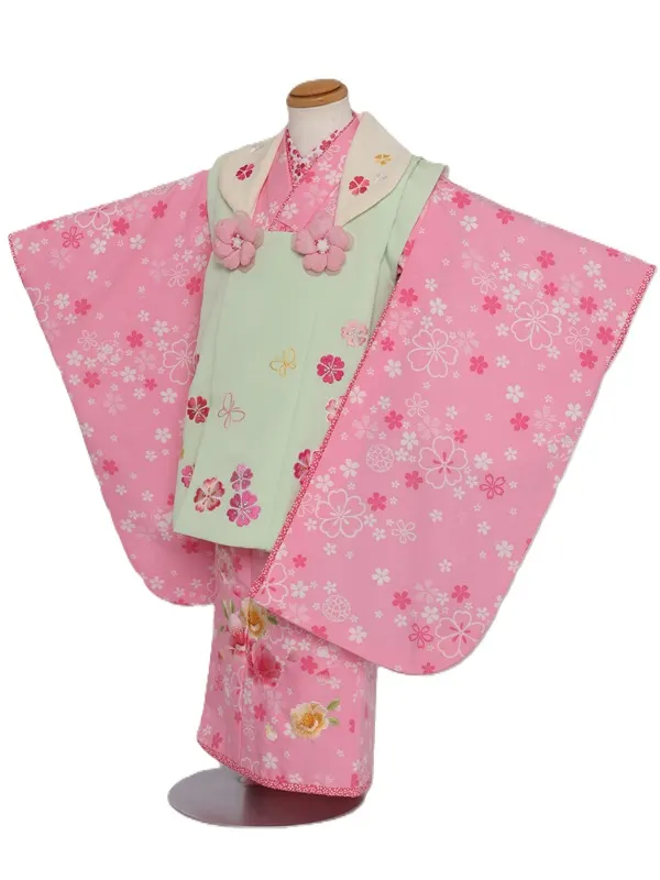 七五三(3歳女児)538/ﾋﾟﾝｸ地 桜柄八重桜刺繍
