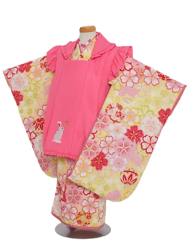 七五三(3歳女児)548/うす黄色 桜うさぎ