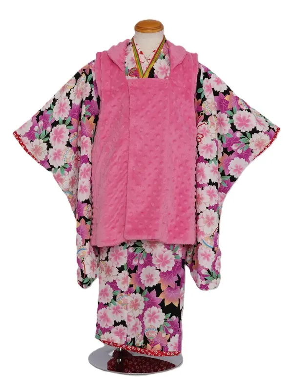 七五三(3歳女児)549/黒地 紫紅葉ﾋﾟﾝｸ八重桜