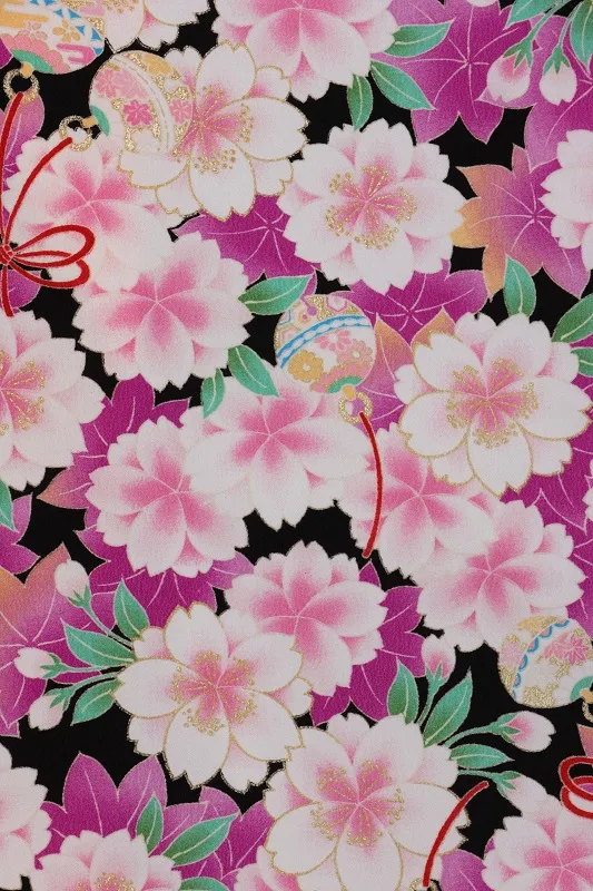 七五三(3歳女児)549/黒地 紫紅葉ﾋﾟﾝｸ八重桜