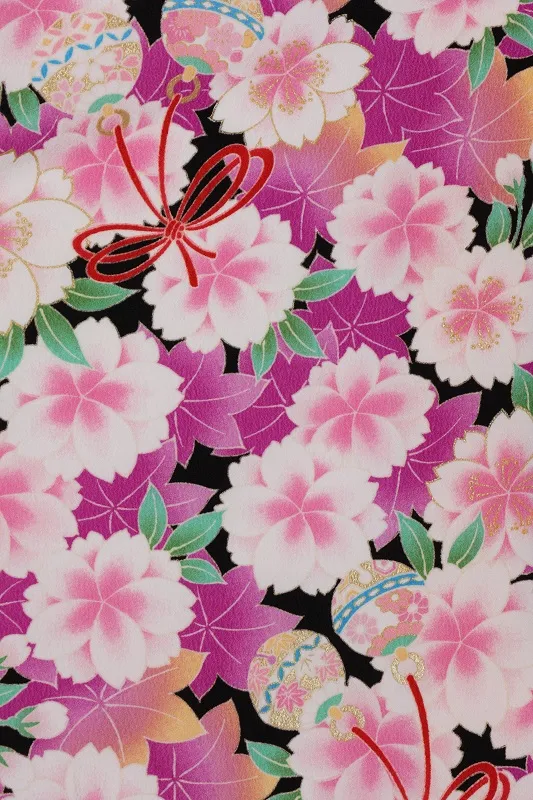 七五三(3歳女児)549/黒地 紫紅葉ﾋﾟﾝｸ八重桜