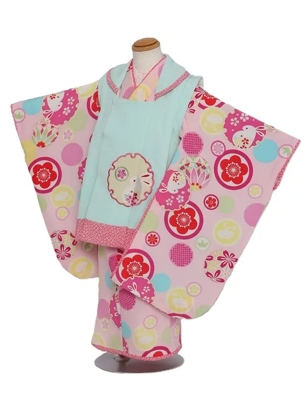 七五三(3歳女児)550/ﾋﾟﾝｸ地 家紋柄雪輪にうさぎ