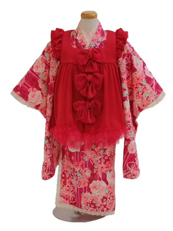 七五三(3歳女児)553/ｼｮｯｷﾝｸﾞﾋﾟﾝｸさくらんぼﾊﾞﾗにﾚｰｽ