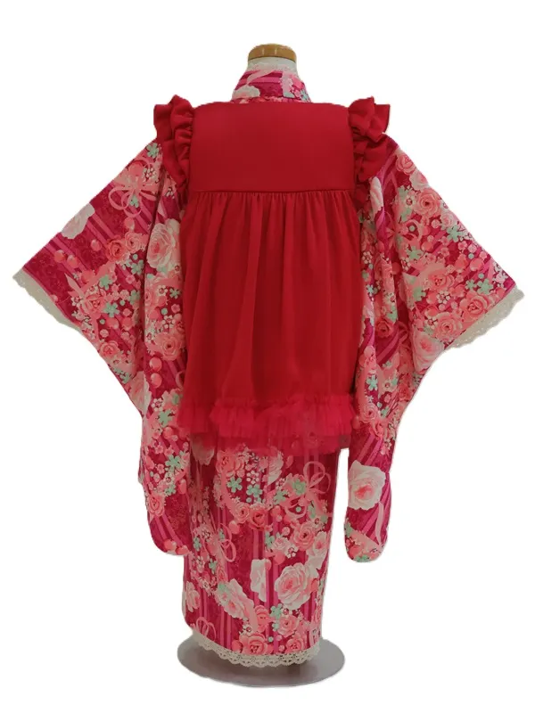 七五三(3歳女児)553/ｼｮｯｷﾝｸﾞﾋﾟﾝｸさくらんぼﾊﾞﾗにﾚｰｽ