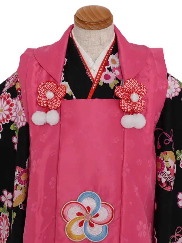 七五三(3歳女児)555/黒地に鈴と菊