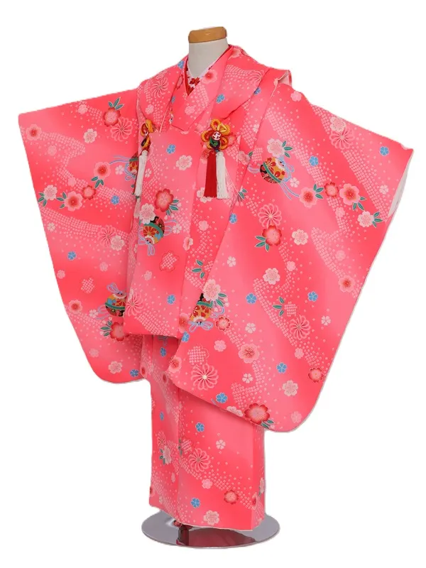 七五三(3歳女児)557/蛍光ﾋﾟﾝｸ しぼりに鈴桜