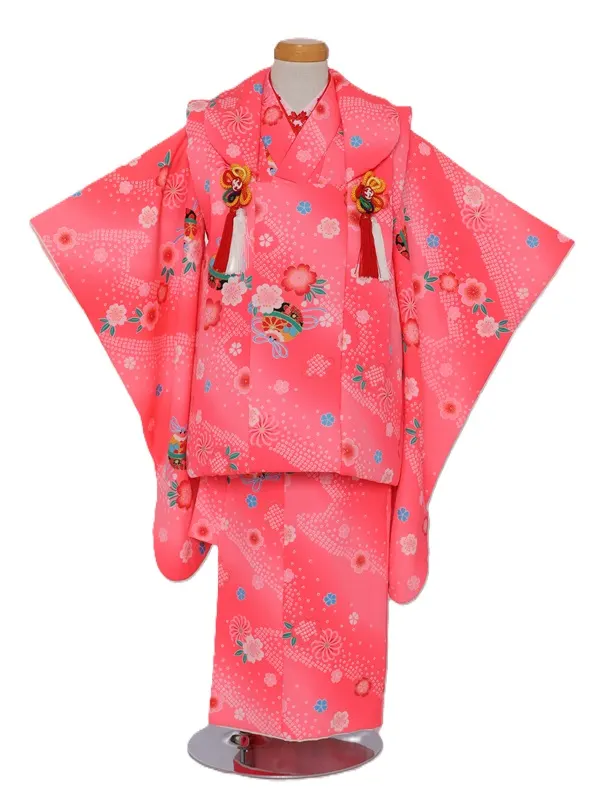 七五三(3歳女児)557/蛍光ﾋﾟﾝｸ しぼりに鈴桜