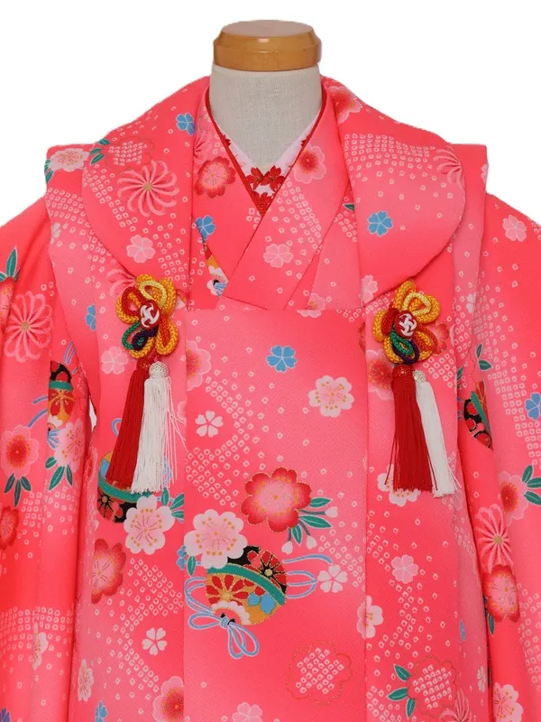 七五三(3歳女児)557/蛍光ﾋﾟﾝｸ しぼりに鈴桜