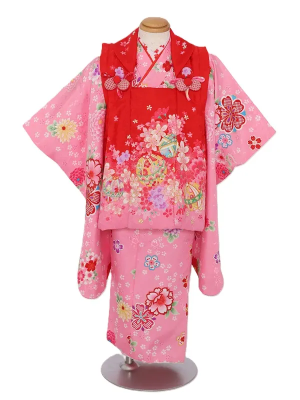 七五三(3歳女児)560/ﾋﾟﾝｸ地八重桜散らし桜