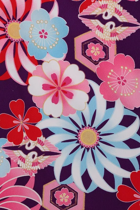 七五三(3歳女児)563/紫地 大菊水色ﾋﾟﾝｸと桜