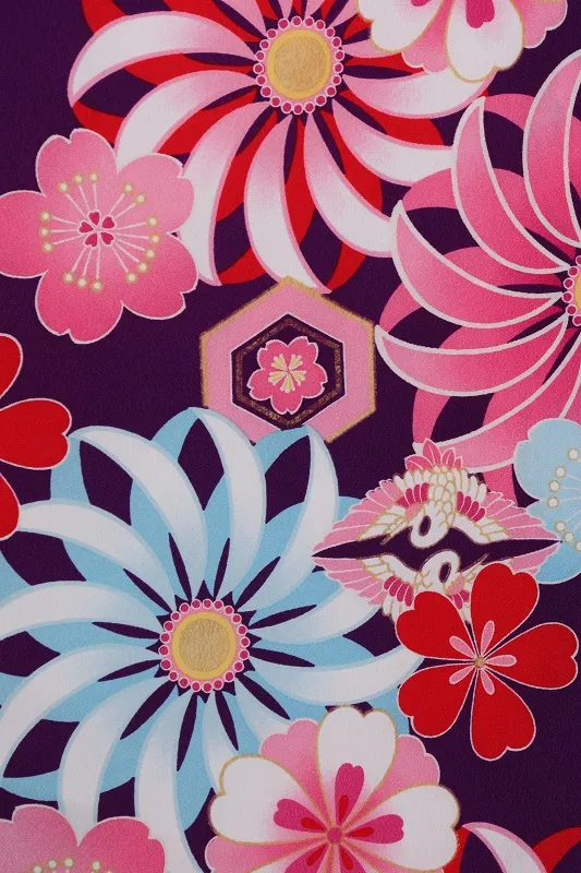 七五三(3歳女児)563/紫地 大菊水色ﾋﾟﾝｸと桜