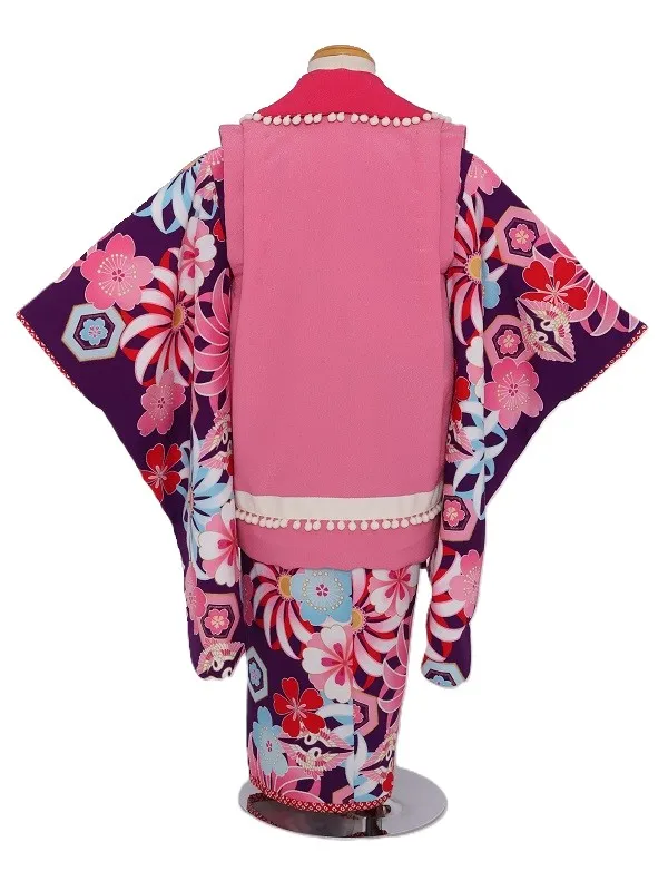 七五三(3歳女児)563/紫地 大菊水色ﾋﾟﾝｸと桜