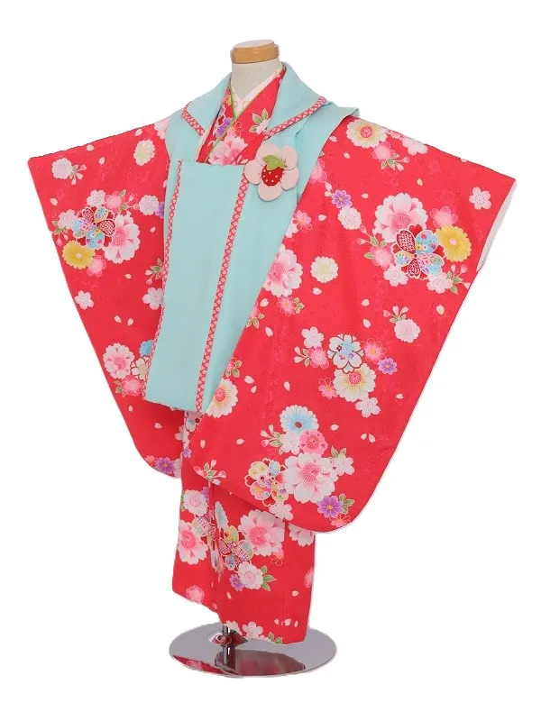 七五三(3歳女児)565/ﾛｰｽﾞﾋﾟﾝｸ八重桜と菊