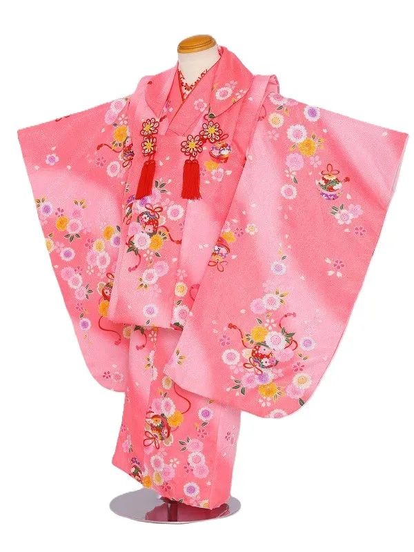 七五三(3歳女児)567/ﾁｪﾘｰﾋﾟﾝｸぼかし鈴に八重桜