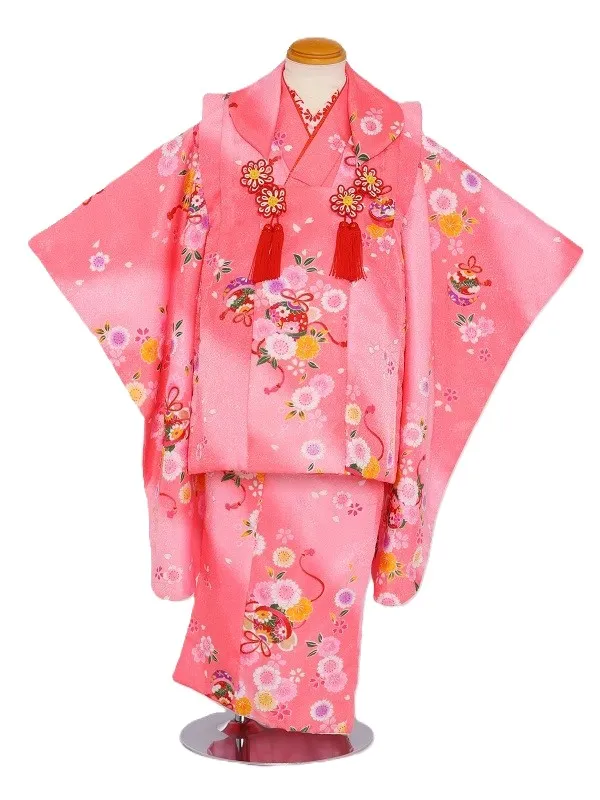 七五三(3歳女児)567/ﾁｪﾘｰﾋﾟﾝｸぼかし鈴に八重桜