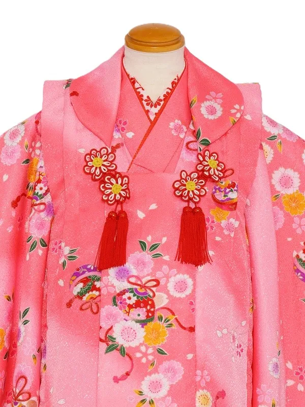 七五三(3歳女児)567/ﾁｪﾘｰﾋﾟﾝｸぼかし鈴に八重桜