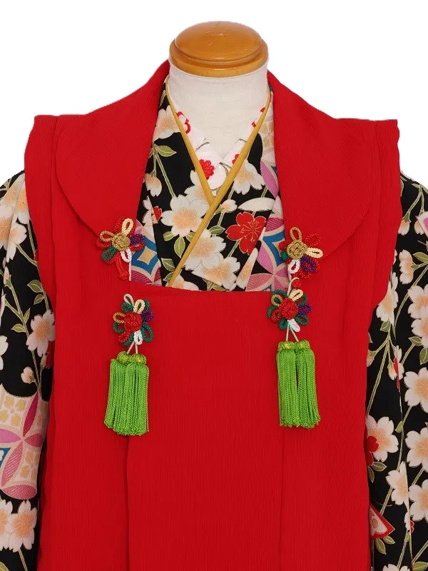 七五三(3歳女児)568/黒地にしだれ桜七宝に蝶々