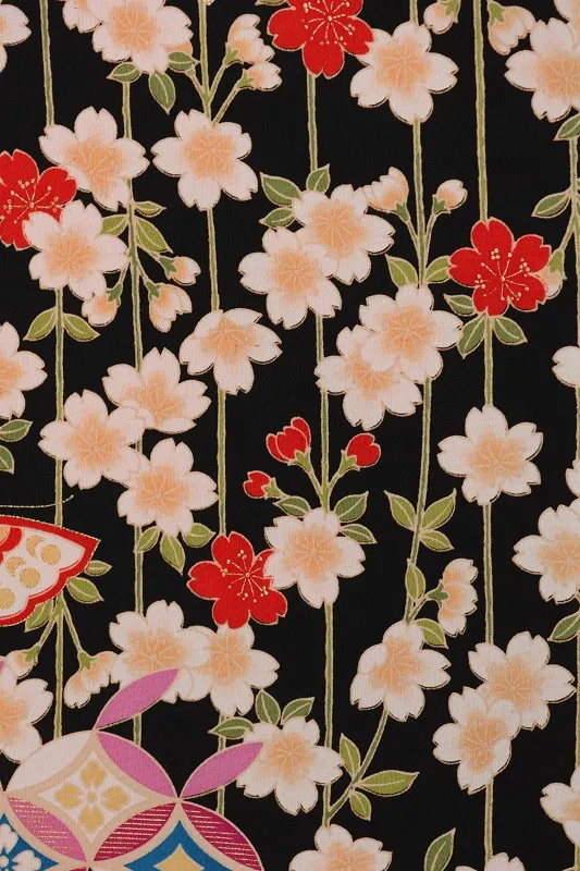 七五三(3歳女児)568/黒地にしだれ桜七宝に蝶々