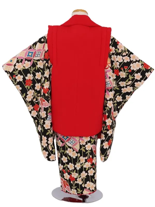 七五三(3歳女児)568/黒地にしだれ桜七宝に蝶々