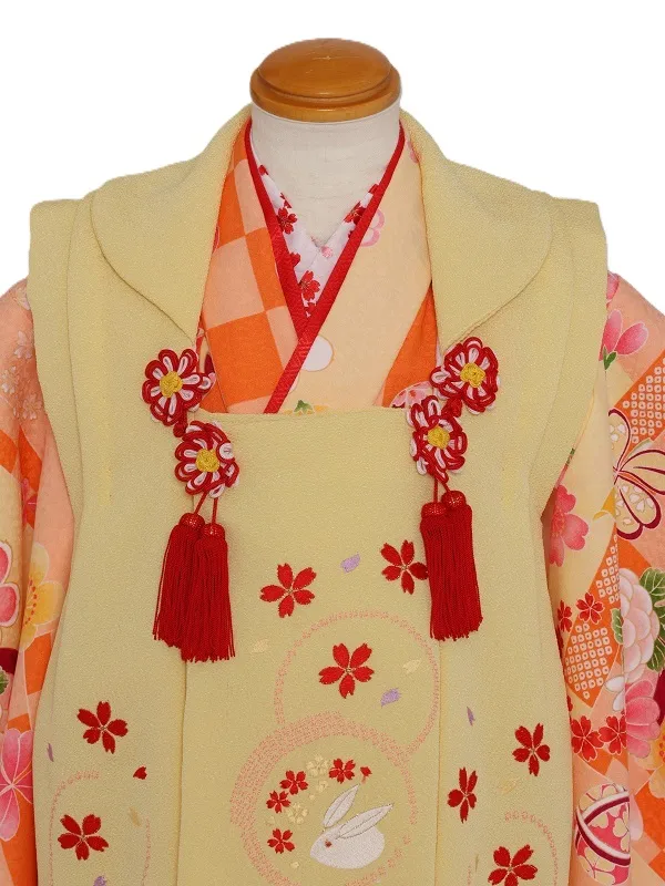 七五三(3歳女児)570ｵﾚﾝｼﾞ市松短冊四つ葉