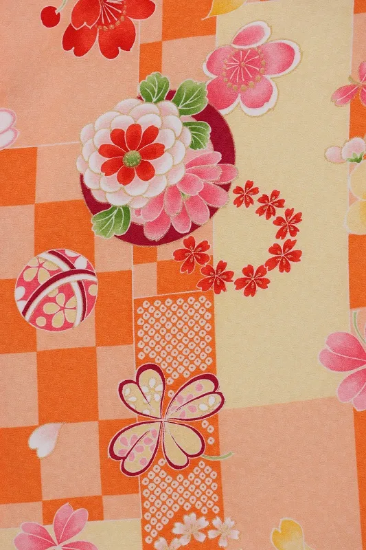 七五三(3歳女児)570ｵﾚﾝｼﾞ市松短冊四つ葉