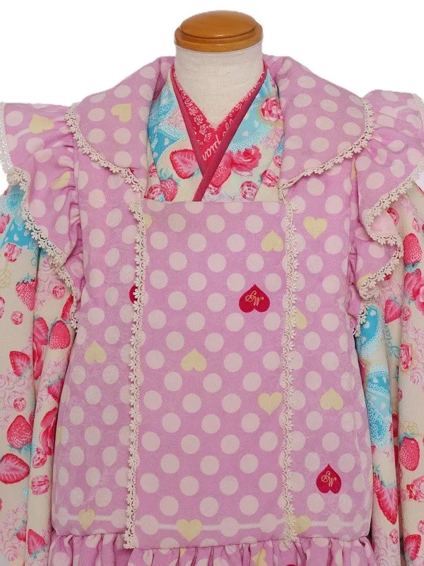 七五三(3歳女児)571/ｱｲﾎﾞﾘｰﾌﾞﾙｰﾘﾎﾞﾝにいちごﾊﾞﾗ柄