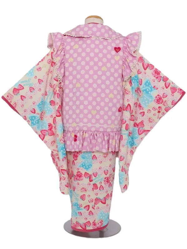 七五三(3歳女児)571/ｱｲﾎﾞﾘｰﾌﾞﾙｰﾘﾎﾞﾝにいちごﾊﾞﾗ柄