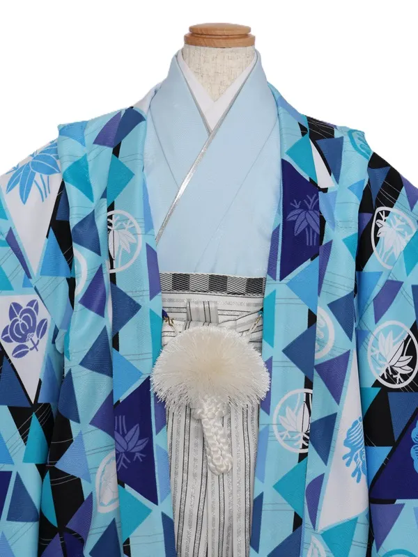 ジュニア(10歳男)331/水色うろこ柄家紋No,2