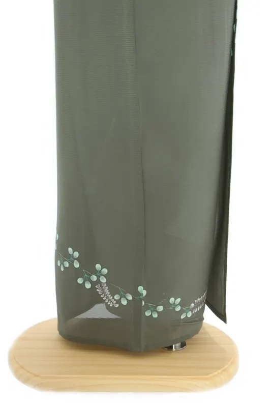 付下げ(絽)32ﾓｽｸﾞﾘｰﾝ 萩の花
