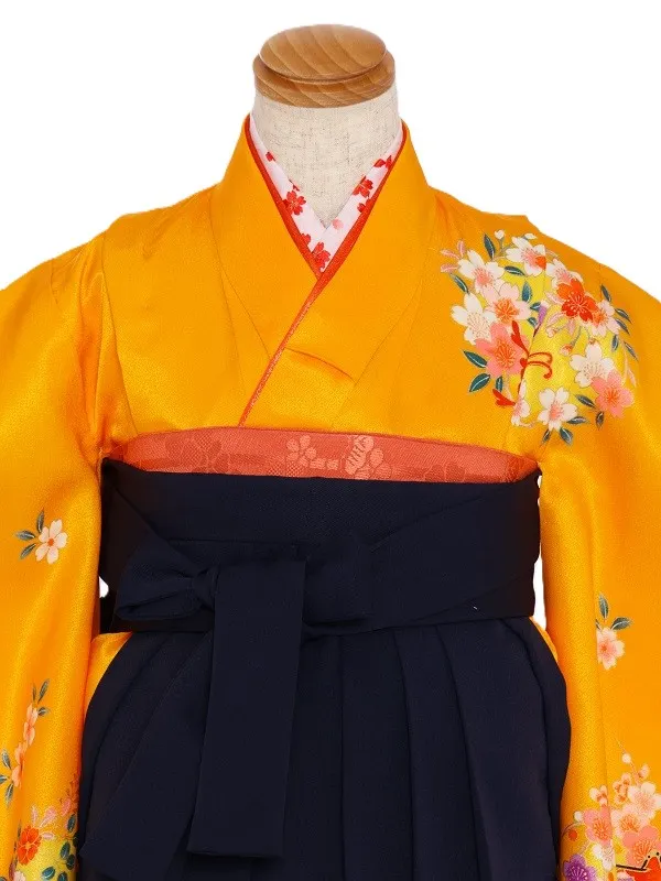 女児袴(3女)57山吹色御所車に花×紺袴