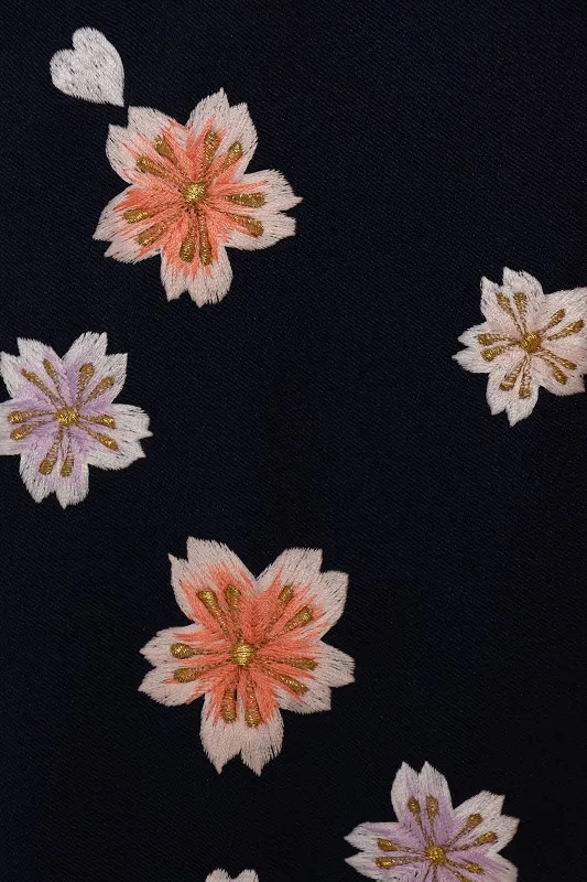 女児袴(3女)57山吹色御所車に花×紺袴