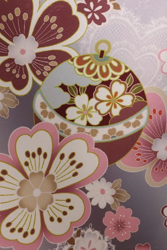 女児袴(7女)352ﾍﾟｰﾙｸﾞﾚｰ ﾚｰｽのﾊｰﾄ 桜×紺袴