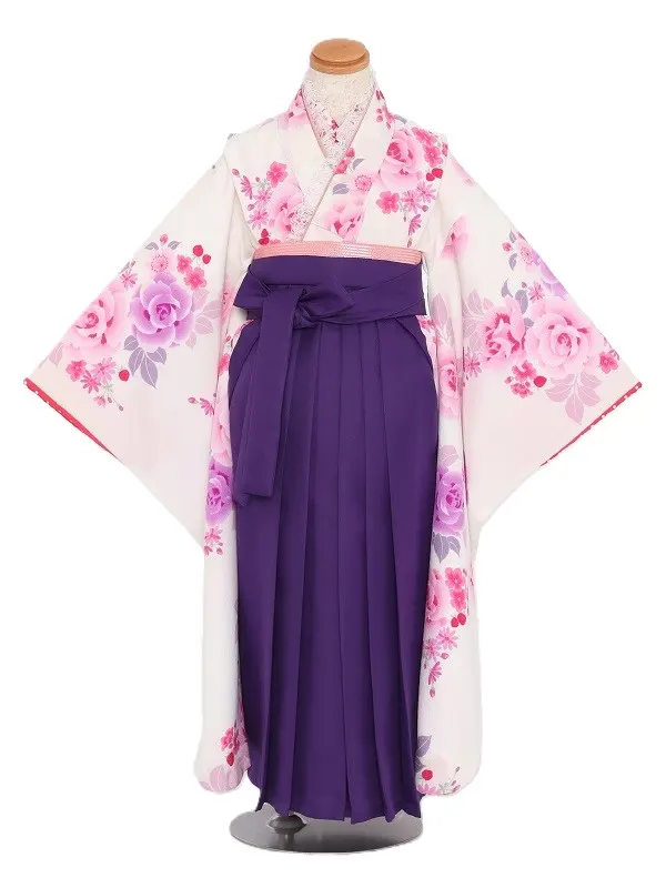女児袴(7女)417白地 紫洋花×紫袴
