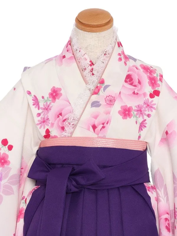 女児袴(7女)417白地 紫洋花×紫袴