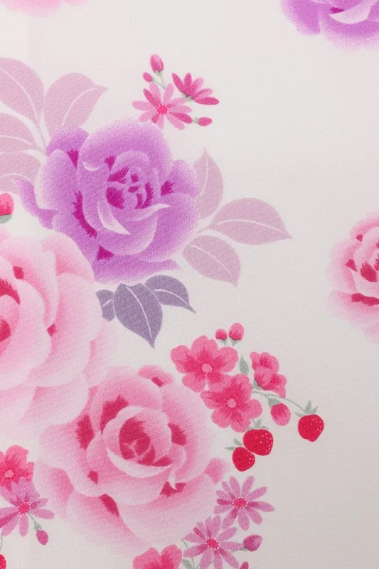 女児袴(7女)417白地 紫洋花×紫袴