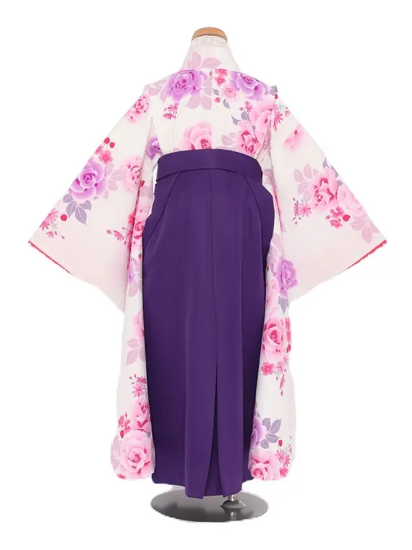 女児袴(7女)417白地 紫洋花×紫袴