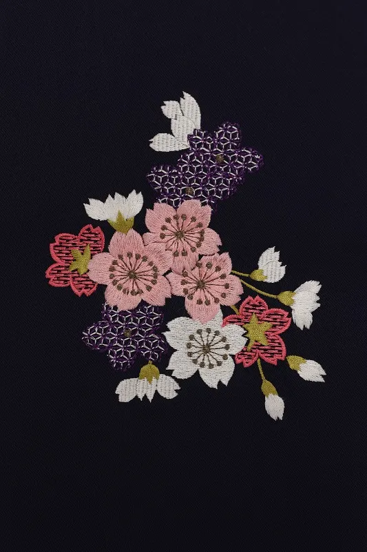 女児袴(7女)446水色うす黄色と紫ぼかし手毬に小花No.2×紺袴