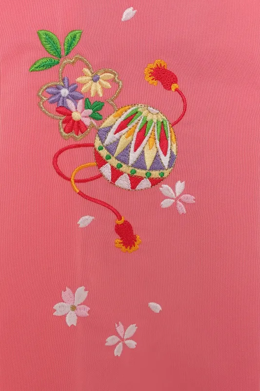 女児袴(7女)466水色ｶﾗﾌﾙ菊柄×ﾋﾟﾝｸ袴